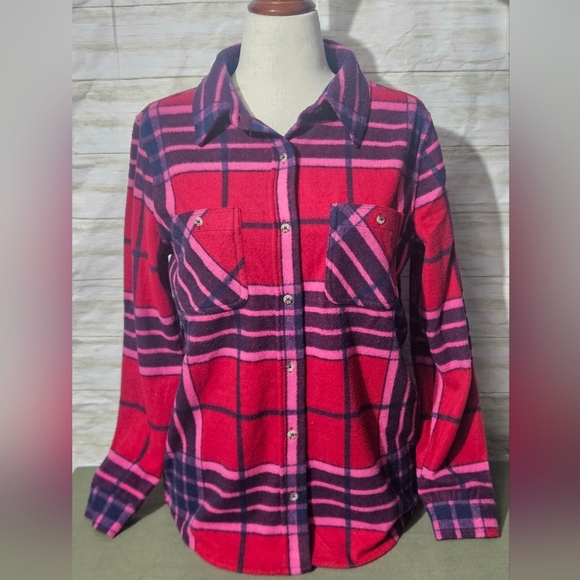 Member's Mark Tops - Plaid Button Down Shirt - Red and Pink